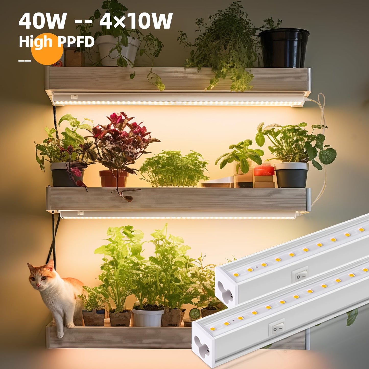 Skorter | Barrina 2Ft 40W Full Spectrum Led Grow Lights For Indoor Plants, Yellow, 4-Pack