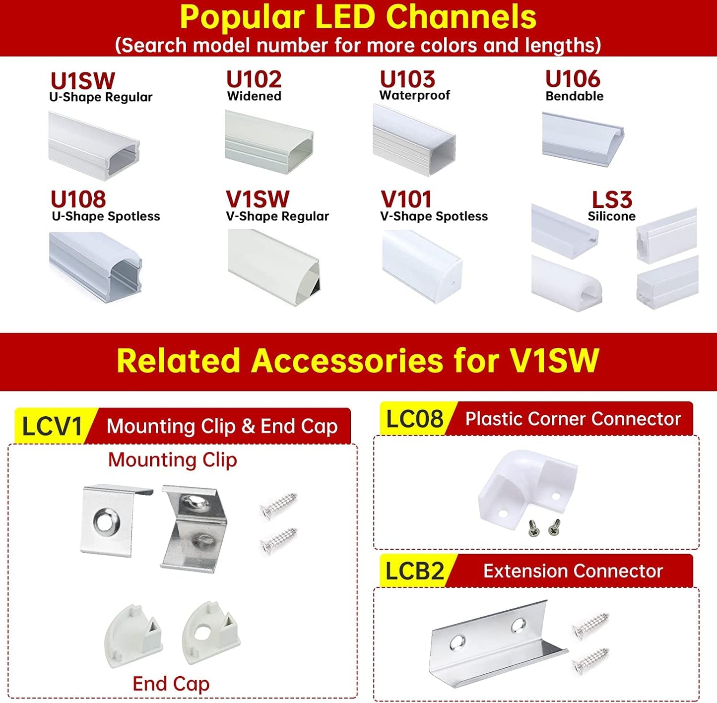 Skorter | Muzata 20Pack V-Shape Expansion Connectors For LED Channels, Stainless Steel, Silver