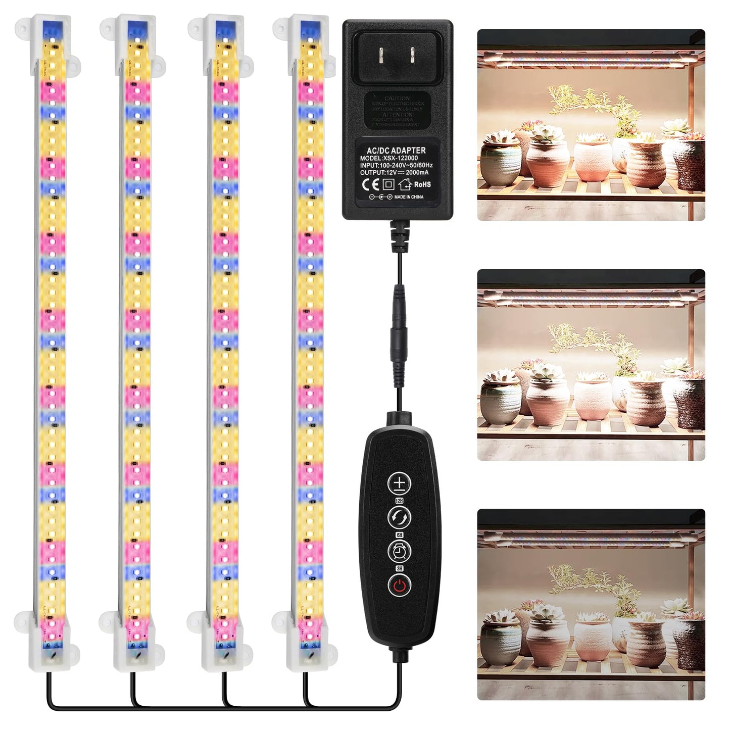 Skorter | Mosthink Growth Light Full Spectrum, Led Growth Light Strips For Indoor Plants, Plant Light With Auto On Off Timer 3 6 12H, 40W Dimmable 5500K Plant Growth Lamp With 204 White Red Blue Leds, 4 Packs