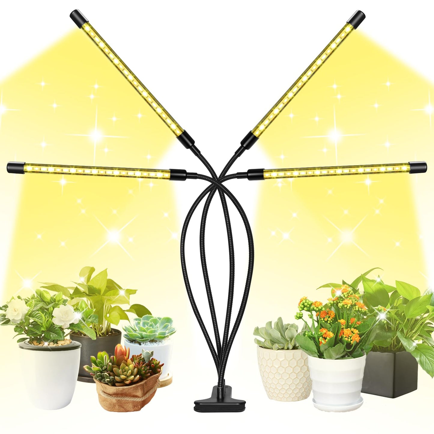 Skorter | Widicoko LED Growth Light - 4 Heads Full Spectrum, Dimmable, Auto On/Off, Timing For Indoor Plants