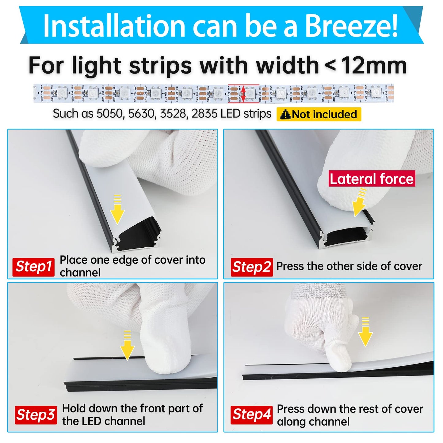 Skorter | Muzata 10Pack 3.3Ft Led Channel, Black Aluminium U Shape Diffuser With Milk White Cover, 1