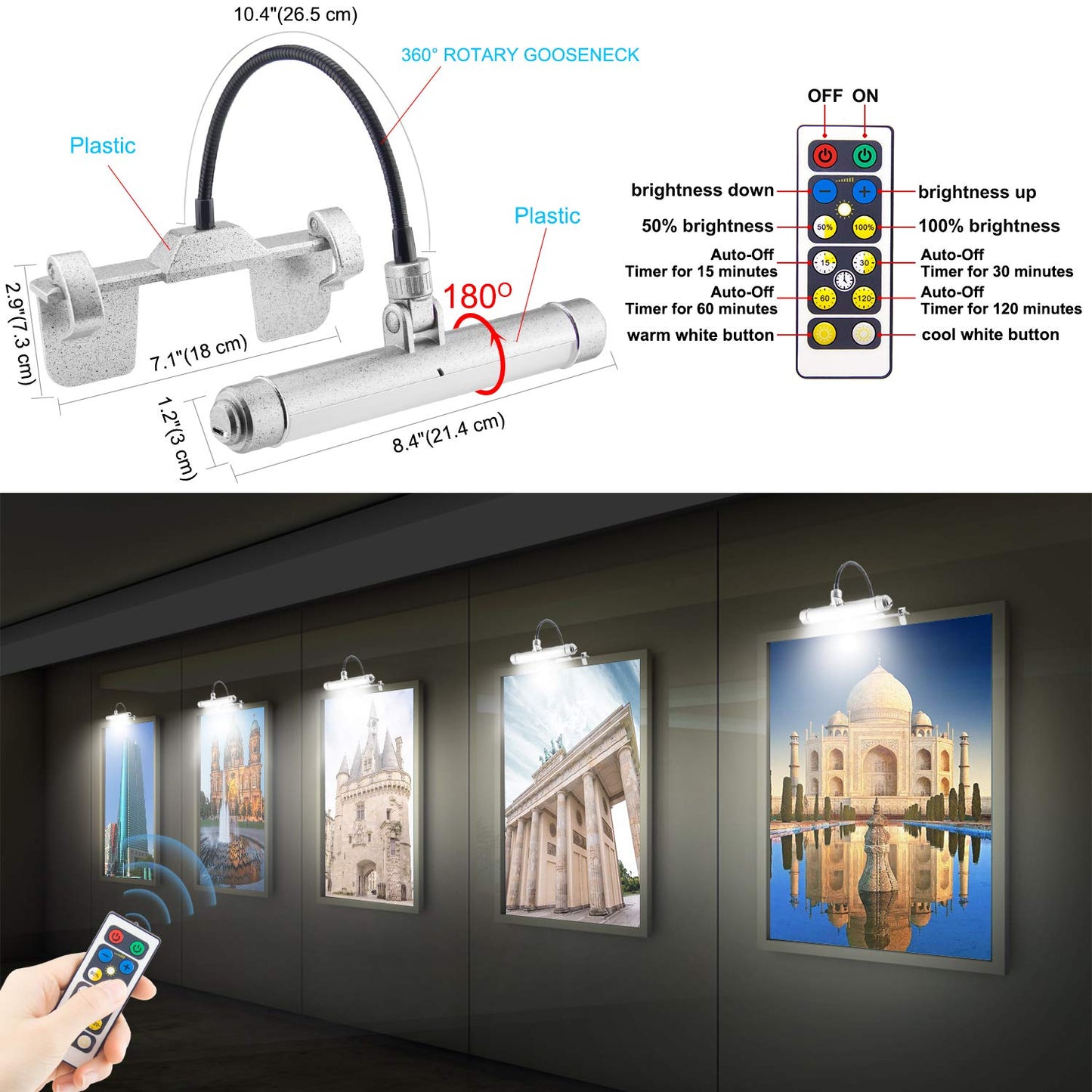 Skorter | Bigmonat Usb Rechargeable Wireless Led Light With Remote Control, Dimmable, 3 Modes, Silver