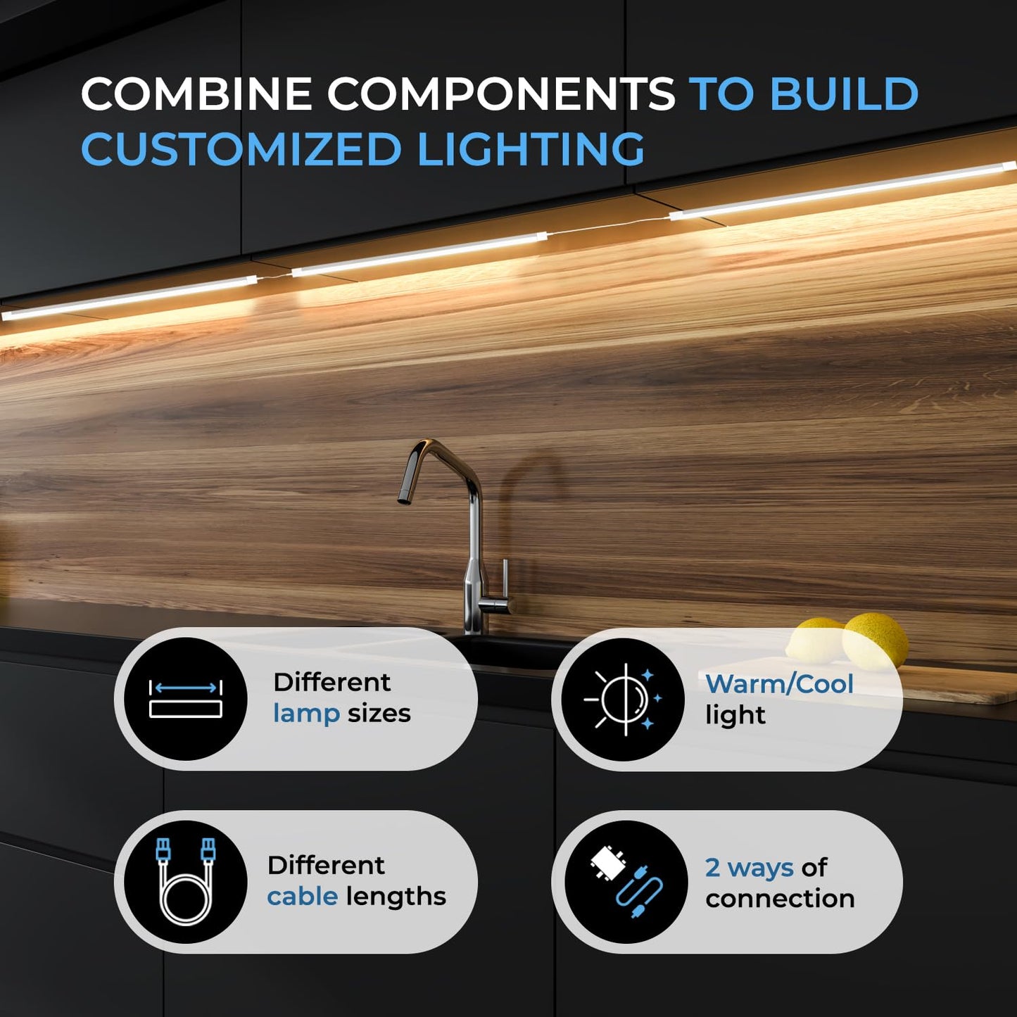 Skorter | Eshine Dimmable Hand Wave Activated LED Under Cabinet Lighting Kit, 40In Warm White (3000K)