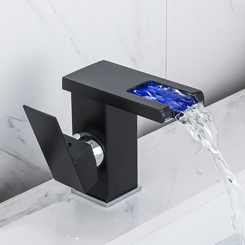 Skorter | Waterfall basin mixer tap square lever handle with LED three-color light