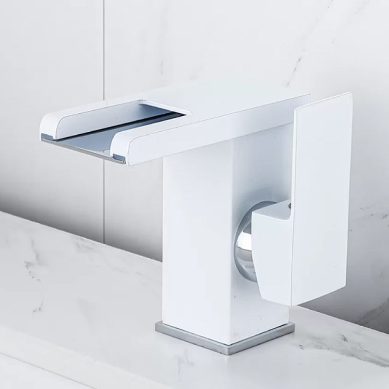 Skorter | Waterfall basin mixer tap square lever handle with LED three-color light