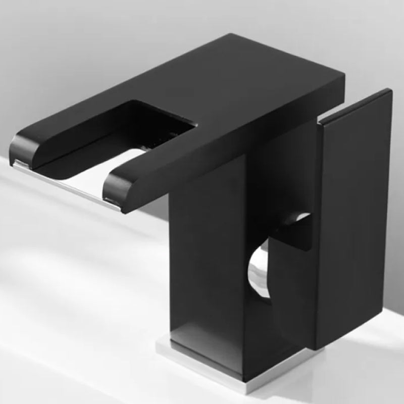 Skorter | Contemporary Square Vessel Faucet Waterfall Spout with LED Three-Color Illumination