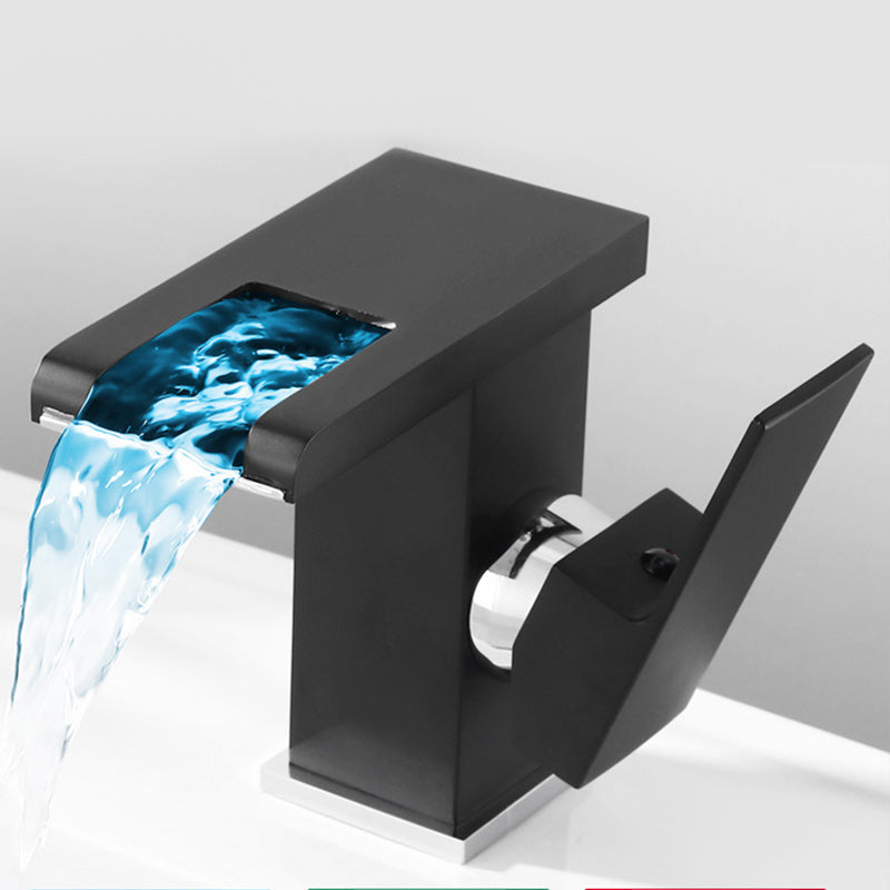 Skorter | Contemporary Square Vessel Faucet Waterfall Spout with LED Three-Color Illumination