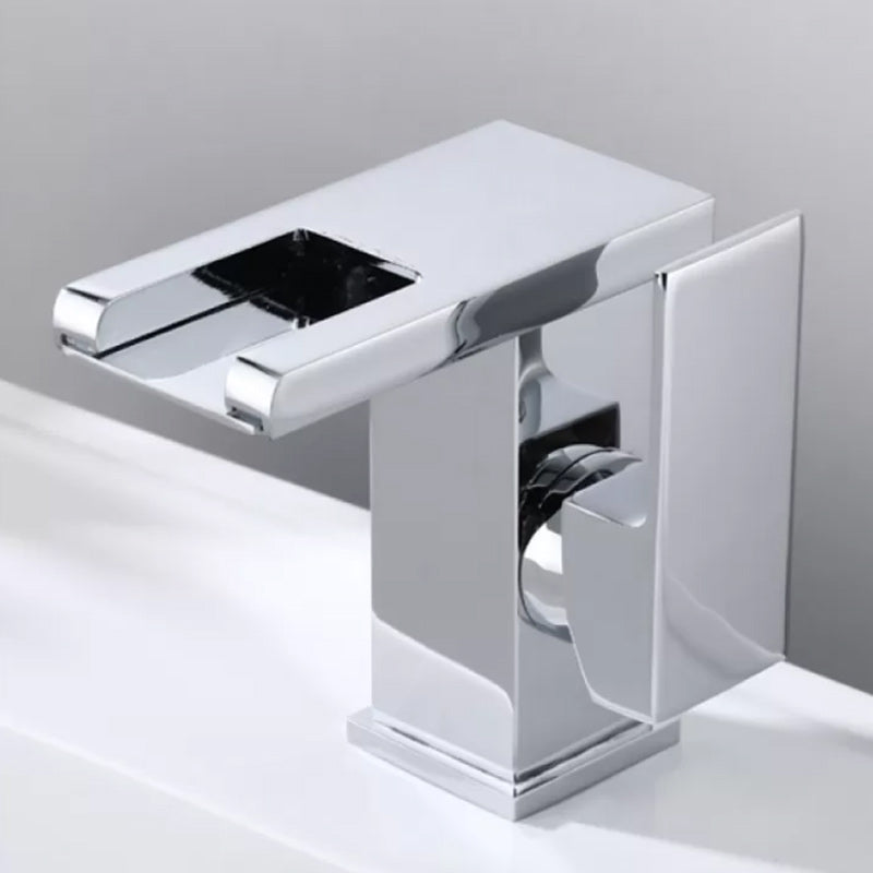 Skorter | Contemporary Square Vessel Faucet Waterfall Spout with LED Three-Color Illumination