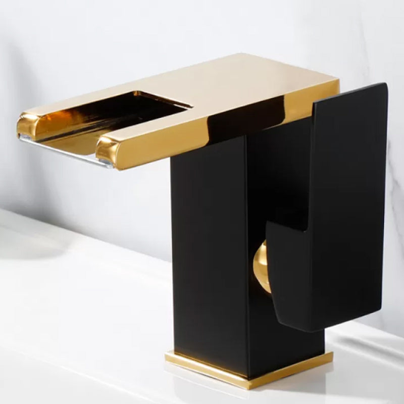 Skorter | Contemporary square vessel tap waterfall spout with LED three-color lighting