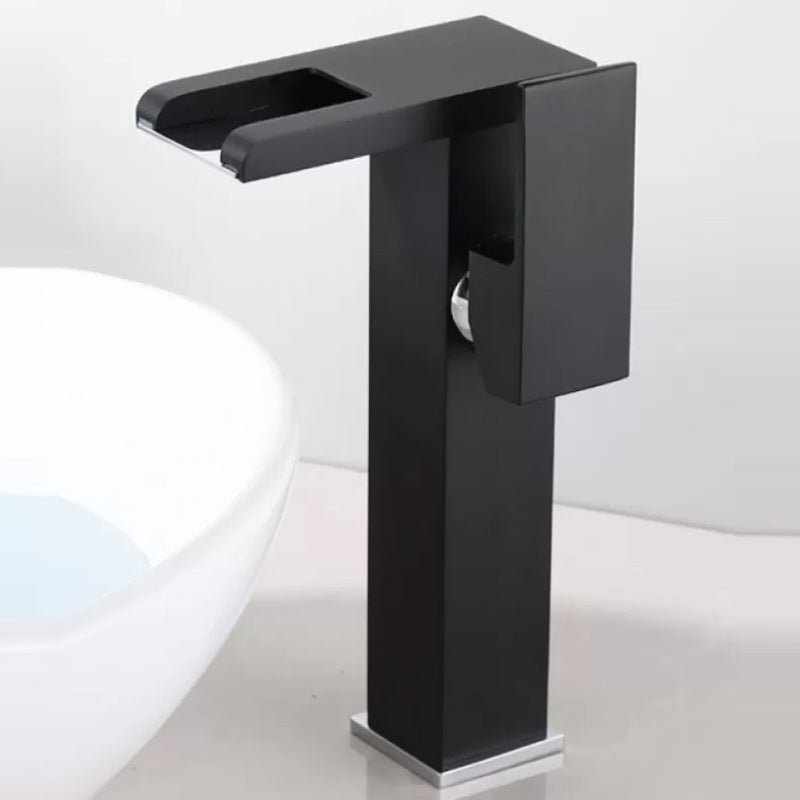Skorter | Contemporary Square Vessel Faucet Waterfall Spout with LED Three-Color Illumination