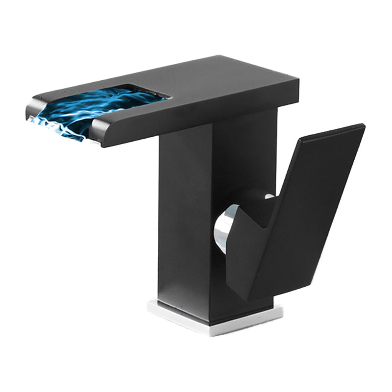 Skorter | Contemporary Square Vessel Faucet Waterfall Spout with LED Three-Color Illumination