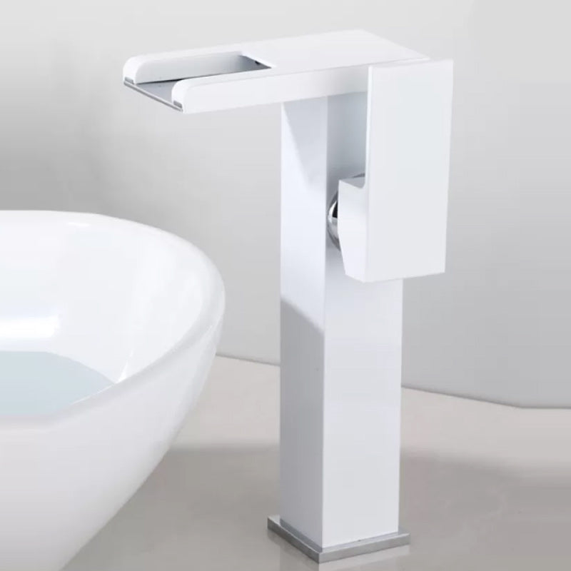 Skorter | Contemporary Square Vessel Faucet Waterfall Spout with LED Three-Color Illumination