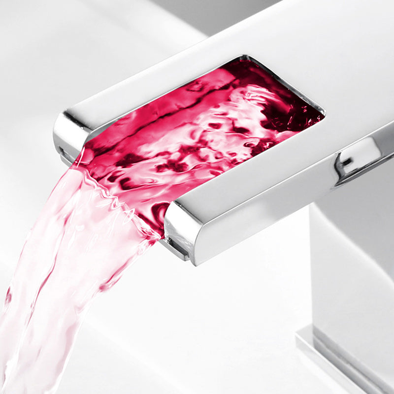 Skorter | Contemporary Square Vessel Faucet Waterfall Spout with LED Three-Color Illumination