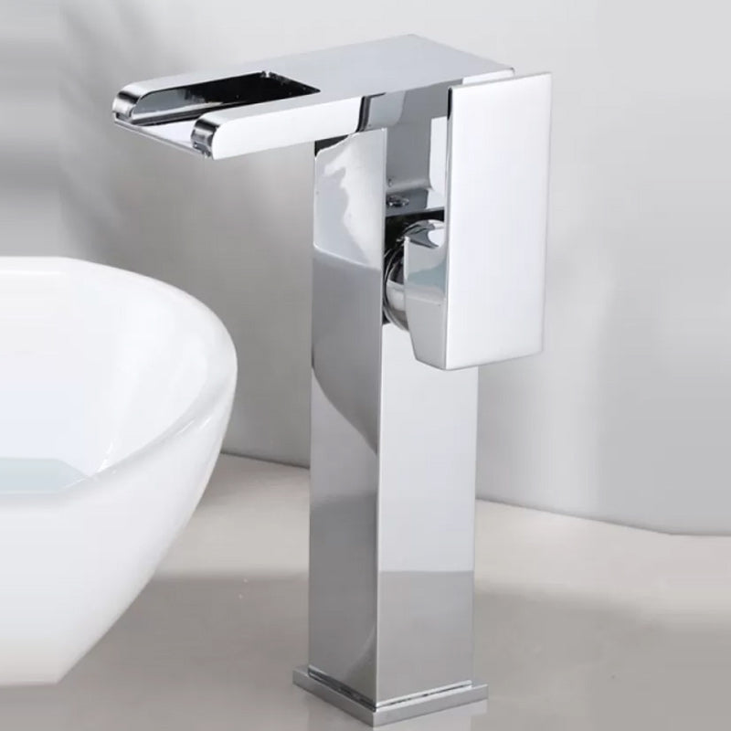 Skorter | Contemporary Square Vessel Faucet Waterfall Spout with LED Three-Color Illumination