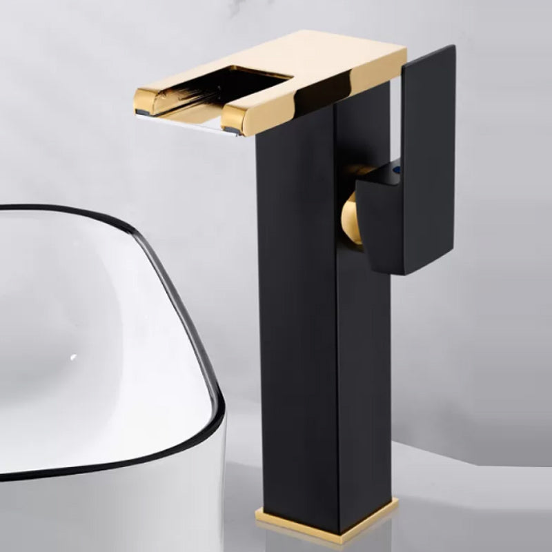 Skorter | Contemporary Square Vessel Faucet Waterfall Spout with LED Three-Color Illumination