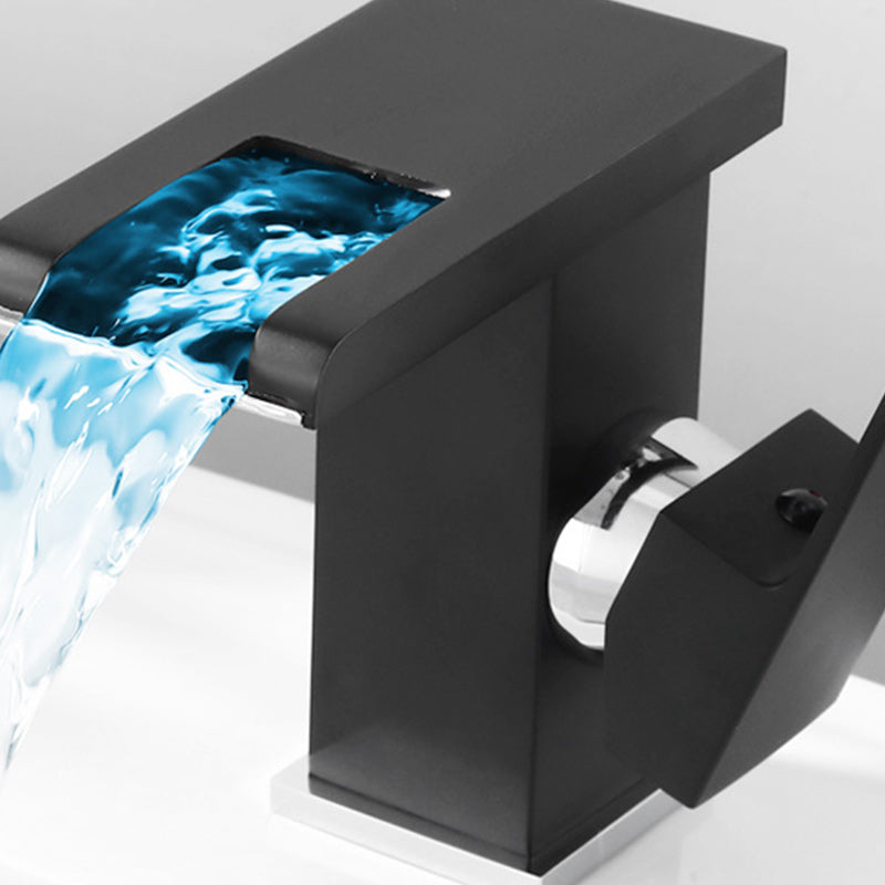 Skorter | Contemporary Square Vessel Faucet Waterfall Spout with LED Three-Color Illumination