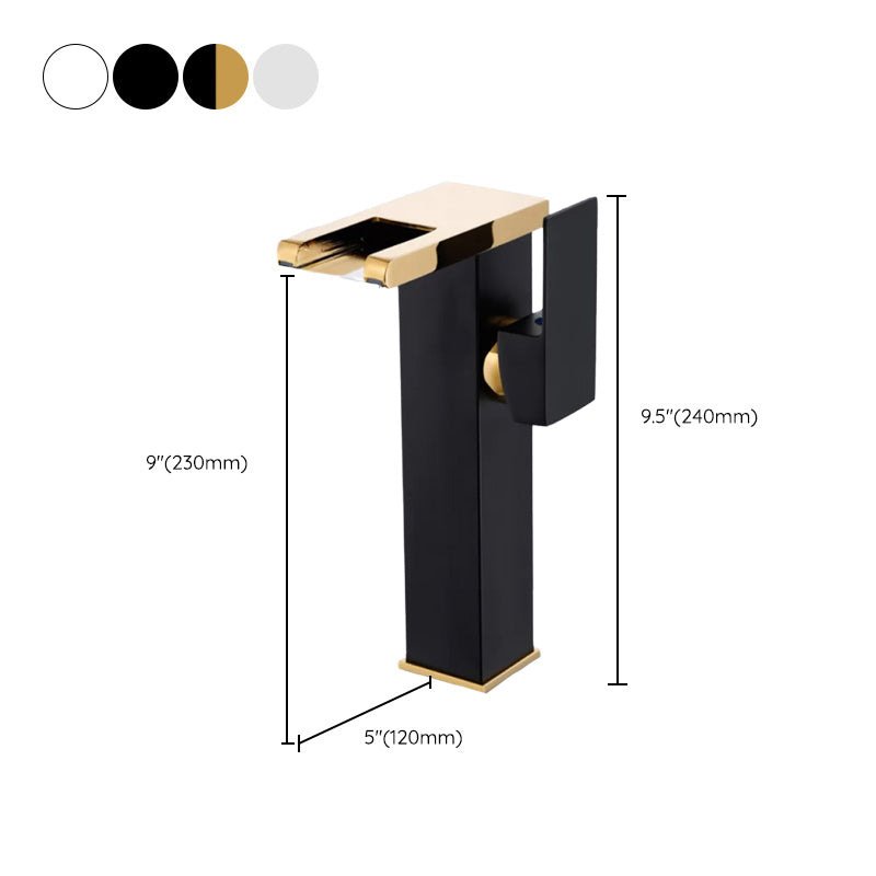 Skorter | Contemporary Square Vessel Faucet Waterfall Spout with LED Three-Color Illumination