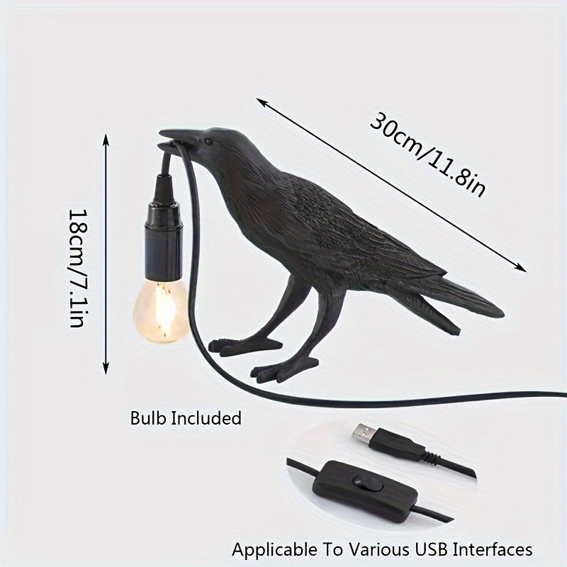 Skorter | RavenLight - Black Raven Table Lamp, USB-Powered, Harsh Lamp for Living Room and Bedroom