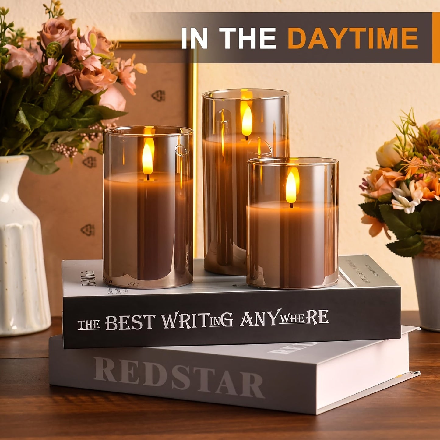 Skorter | Elegant Gray LED Candle Holders with Remote Control - For Weddings, Birthdays & Christmas Decoration