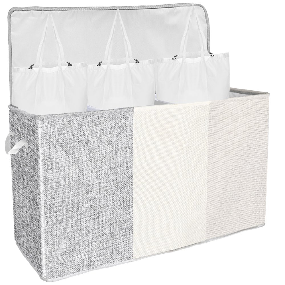 Skorter | Double Laundry Basket with Lid and Carry Bag, Large Foldable 2 Dividers Laundry Hamper with Handles for Bedroom, Laundry Room, Closet, Bathroom, College, Dark Gray