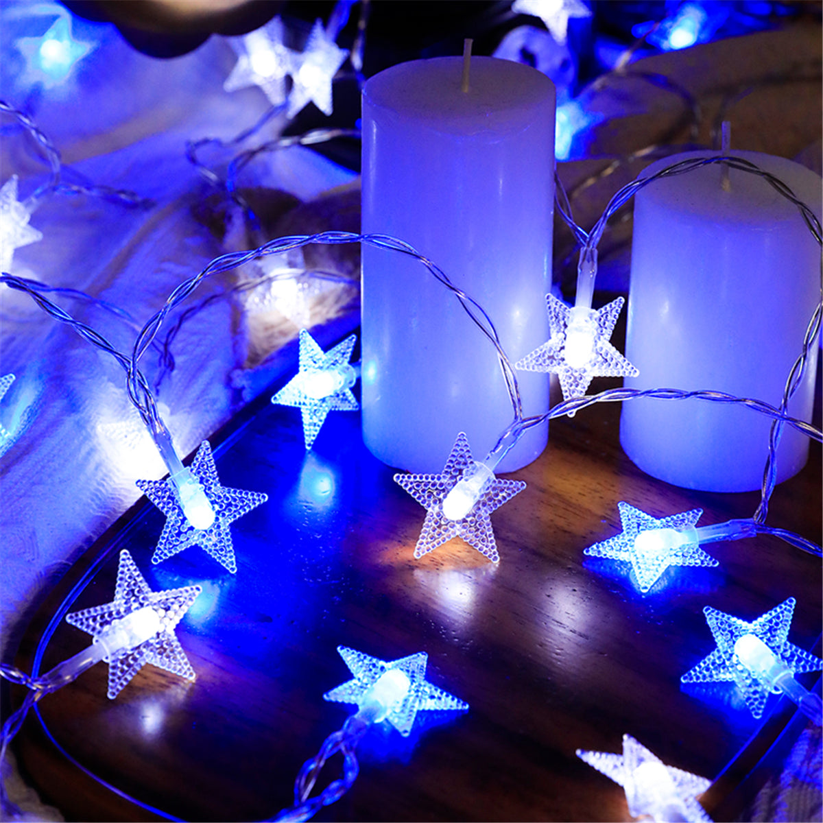 Skorter | LuxeGlow - Blue & White Stars LED String Lights on Batteries, Perfect