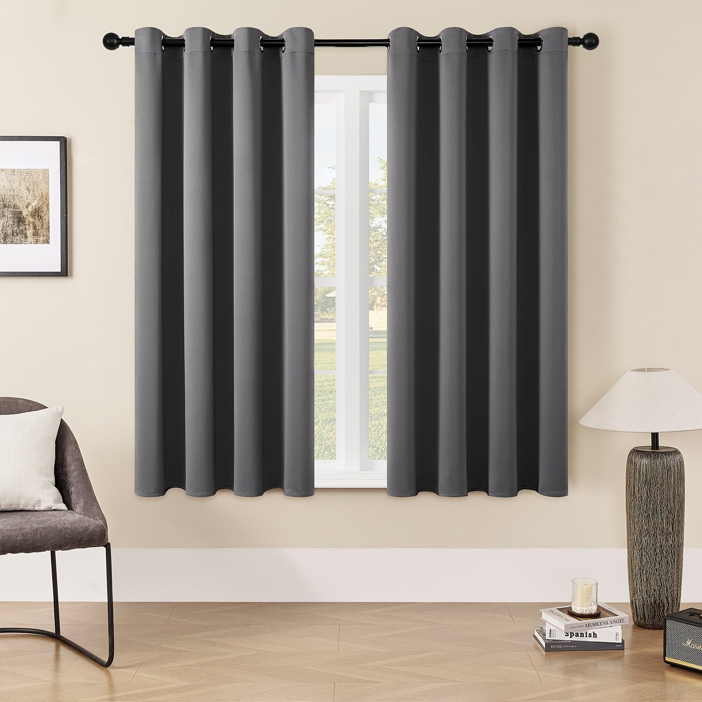 Skorter | Blackout Curtains - 2 Pieces Modern Polyester Curtains with Thermal Insulation and Rings
