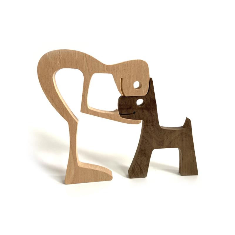 skorter | Animal Lover Gifts Wood Sculpture Family & Puppy Woodcraft Table Ornaments