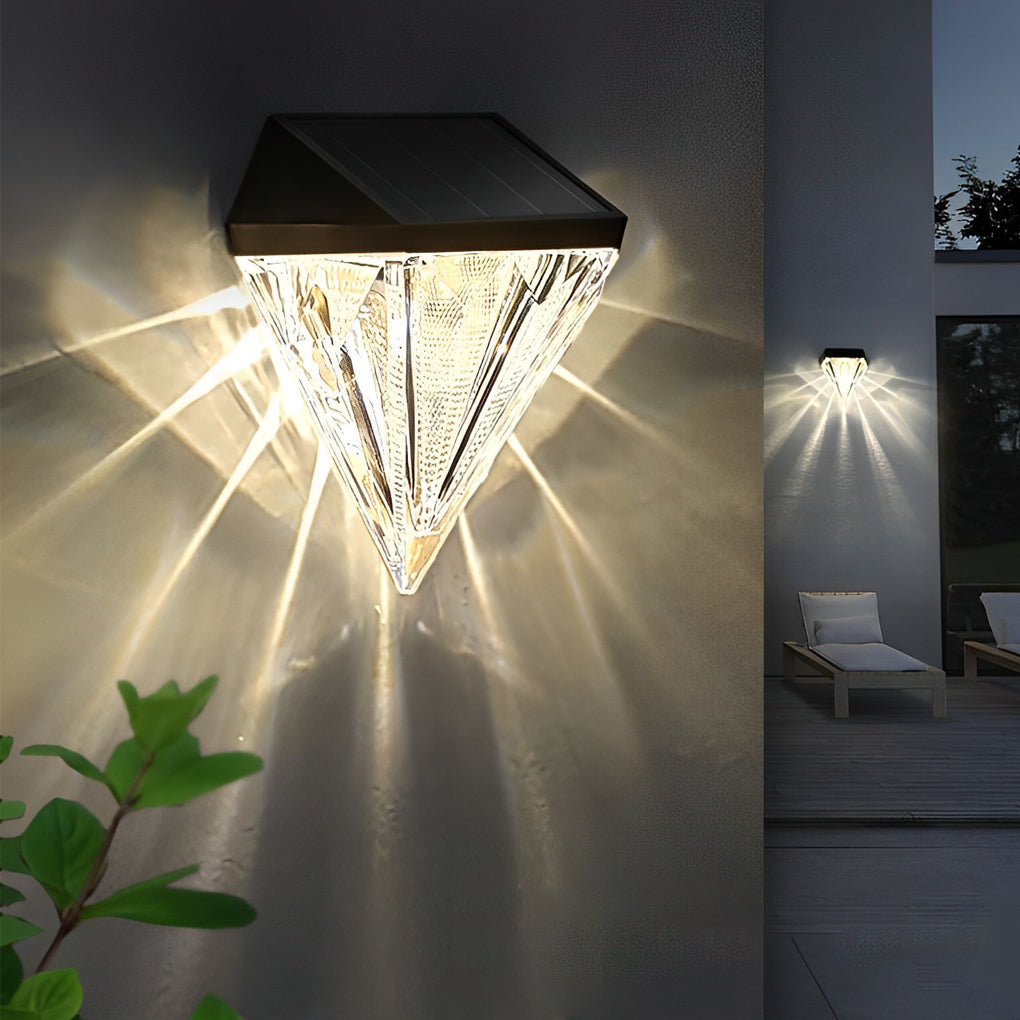 Skorter | 2 Pieces Geometric LED Waterproof Black Solar Wall Lamp