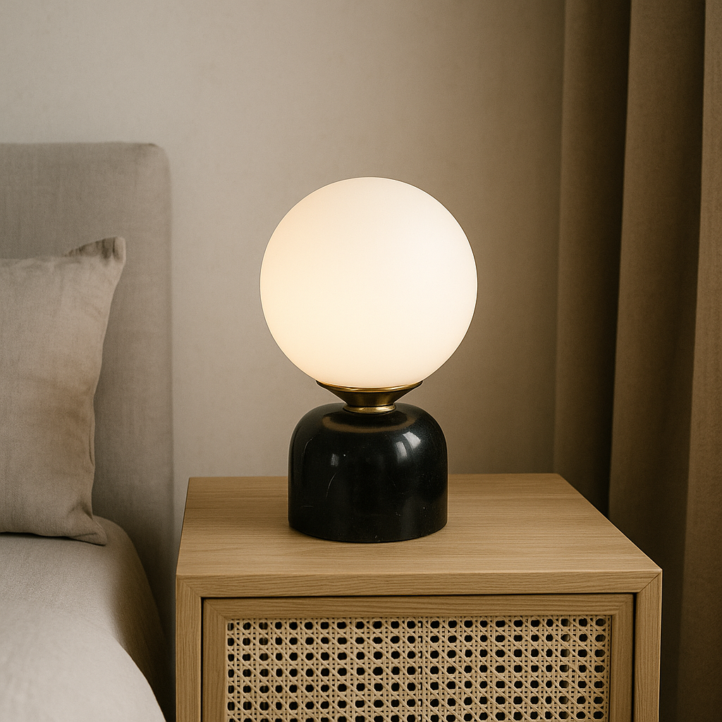 Skorter | Marnor | Marble Table Lamp with Glass Shade – Scandinavian Minimalist Design