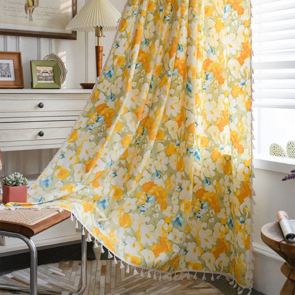 Skorter | Sunshine Blooms Floral Tasseled Curtain