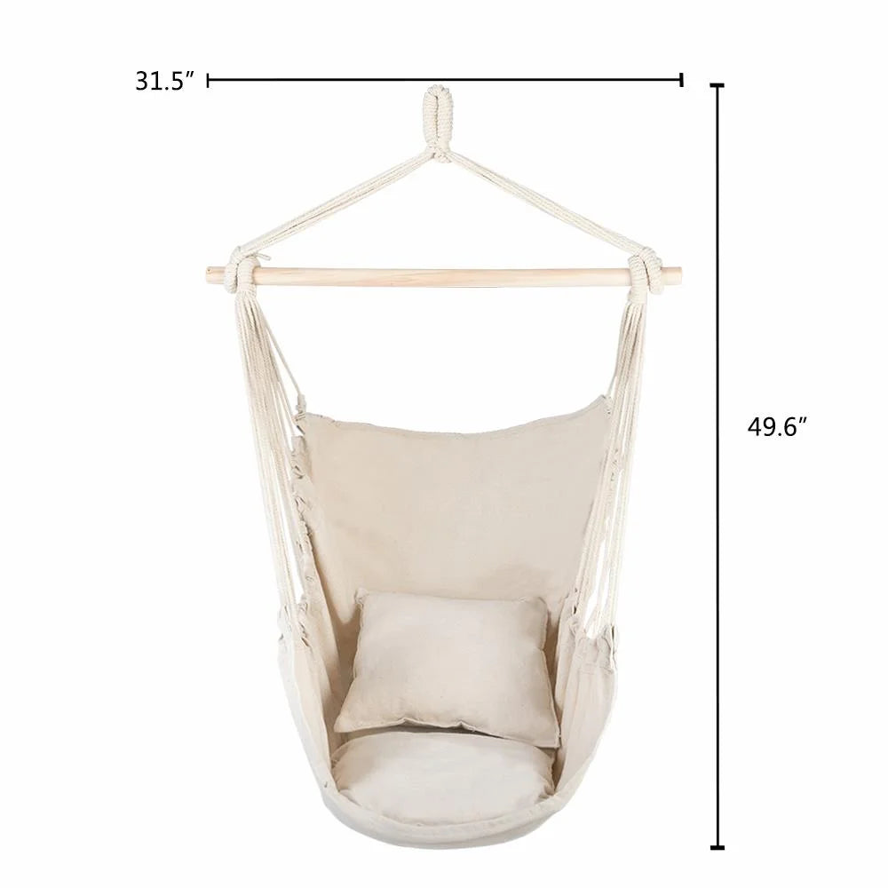 Skørter | Hanging Rope Swing Chair Hammock with Two Cushions