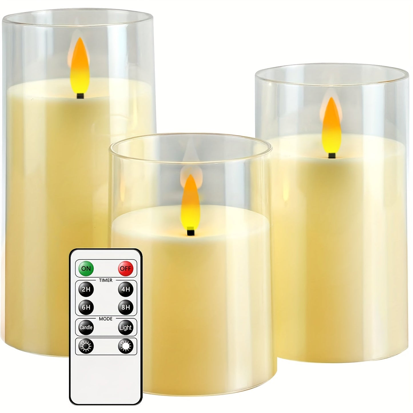 Skorter | Flameless Candle Set with Remote Control - LED Light for Christmas & Halloween Decor (Set of 3 - White)