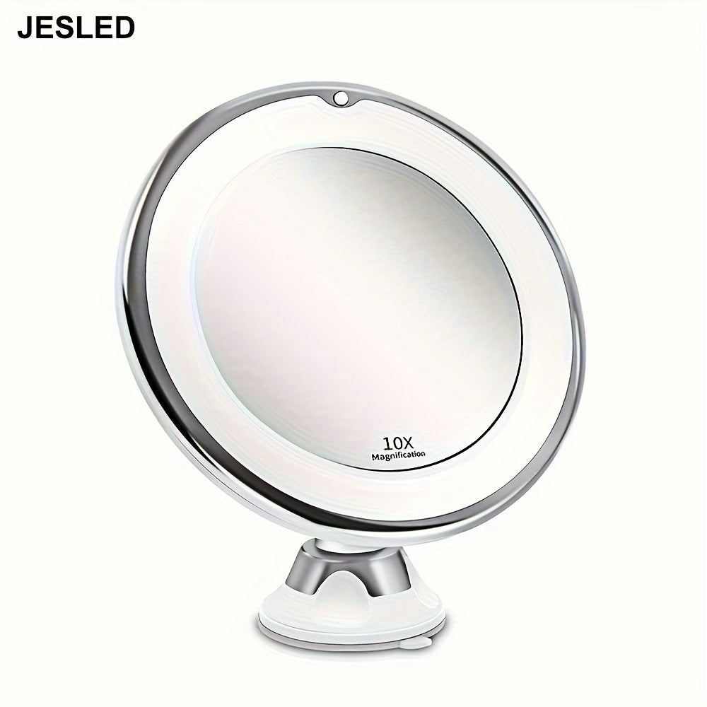 Skorter | JESLED 10X Magnifying Mirror with 360° Rotation and Suction Cup – Illuminated Travel Mirror for Home and Table Use