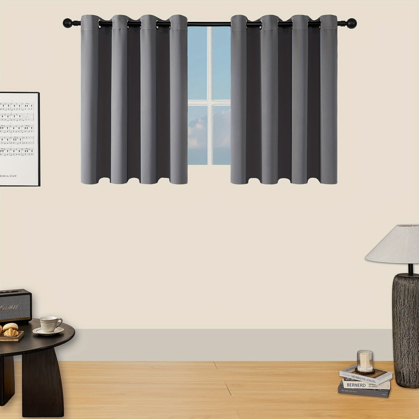 Skorter | Blackout Curtains - 2 Pieces Modern Polyester Curtains with Thermal Insulation and Rings