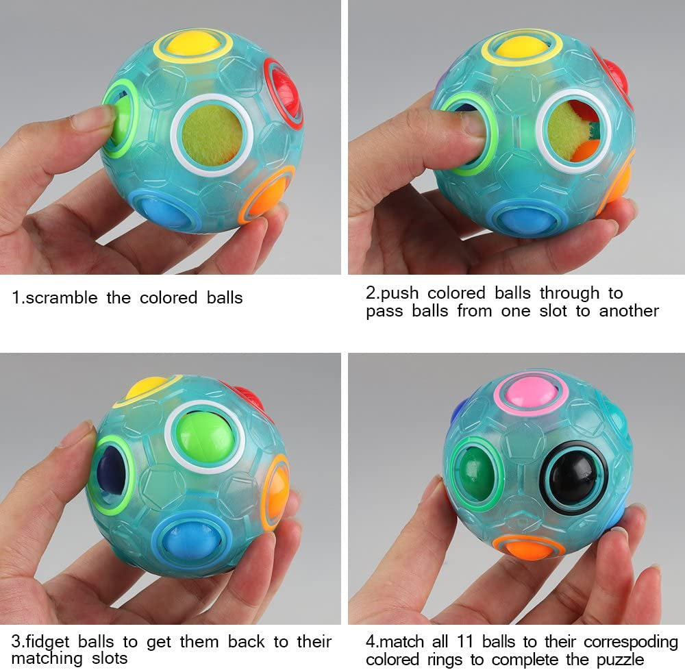 Skørter | Set with 2 Rainbow Puzzle Ball Cube Magic Rainbow Ball Puzzle Bundle Stress Fidget Ball Brain Teaser
