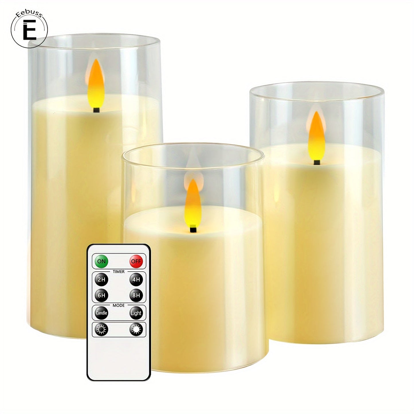 Skorter | Flameless Candle Set with Remote Control - LED Light for Christmas & Halloween Decor (Set of 3 - White)