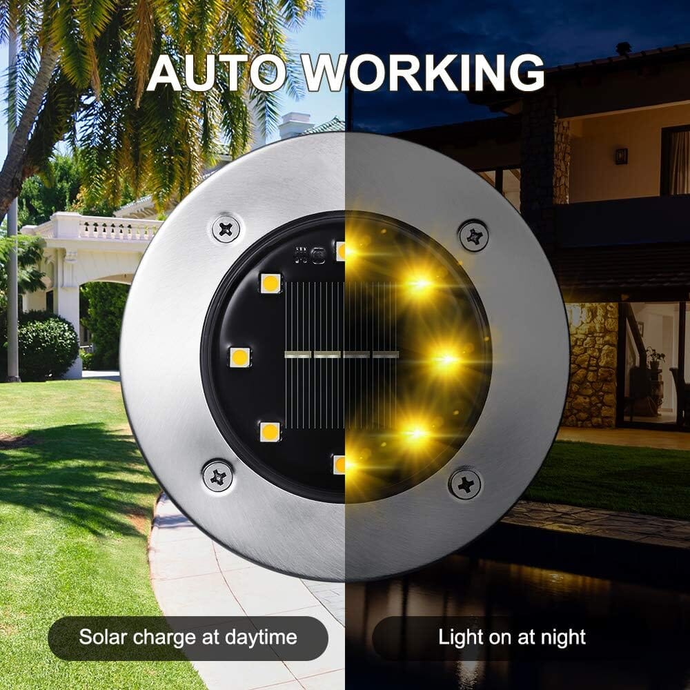 Skorter | 8-pack: 8 LED solar disk lights waterproof garden buried path lights