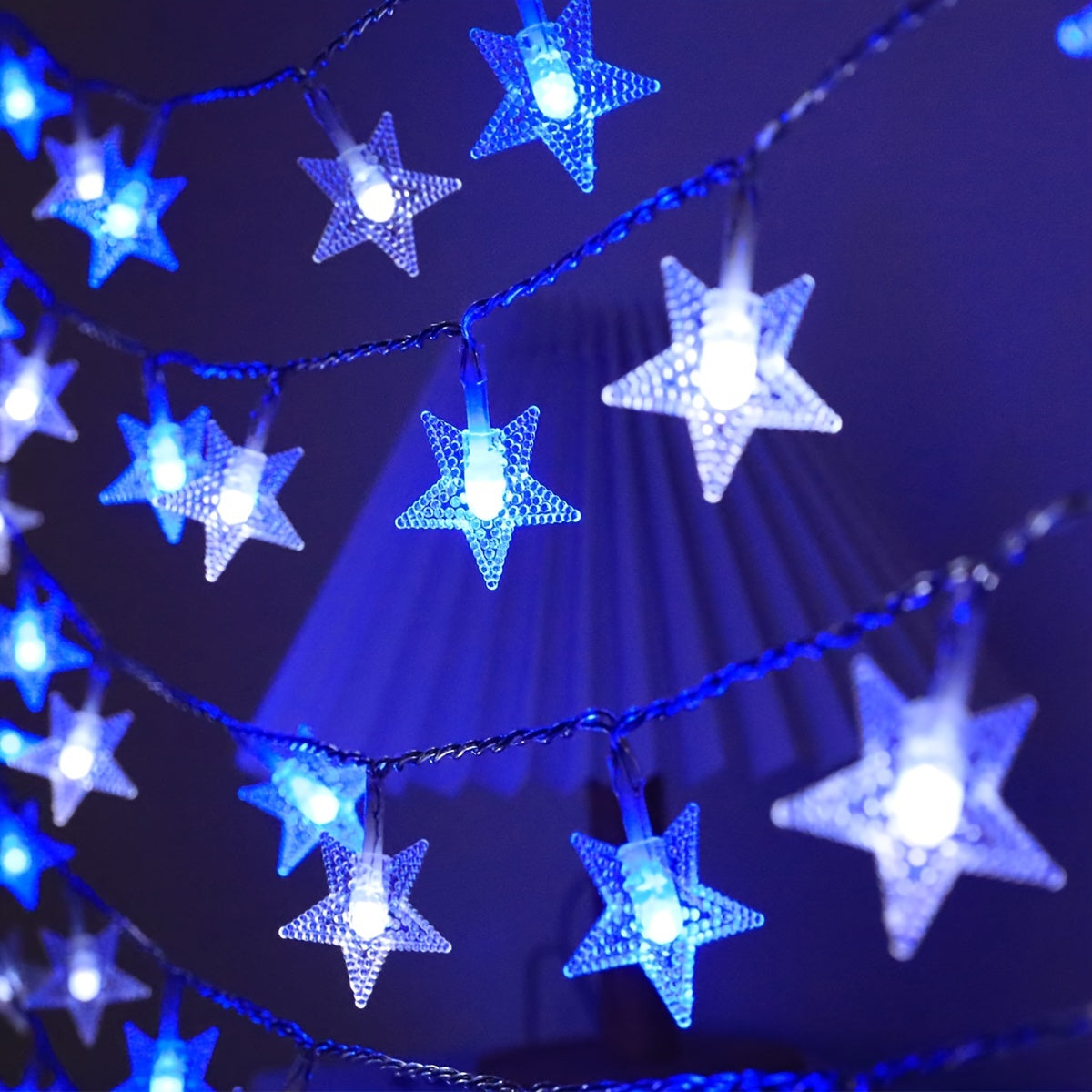 Skorter | LuxeGlow - Blue & White Stars LED String Lights on Batteries, Perfect
