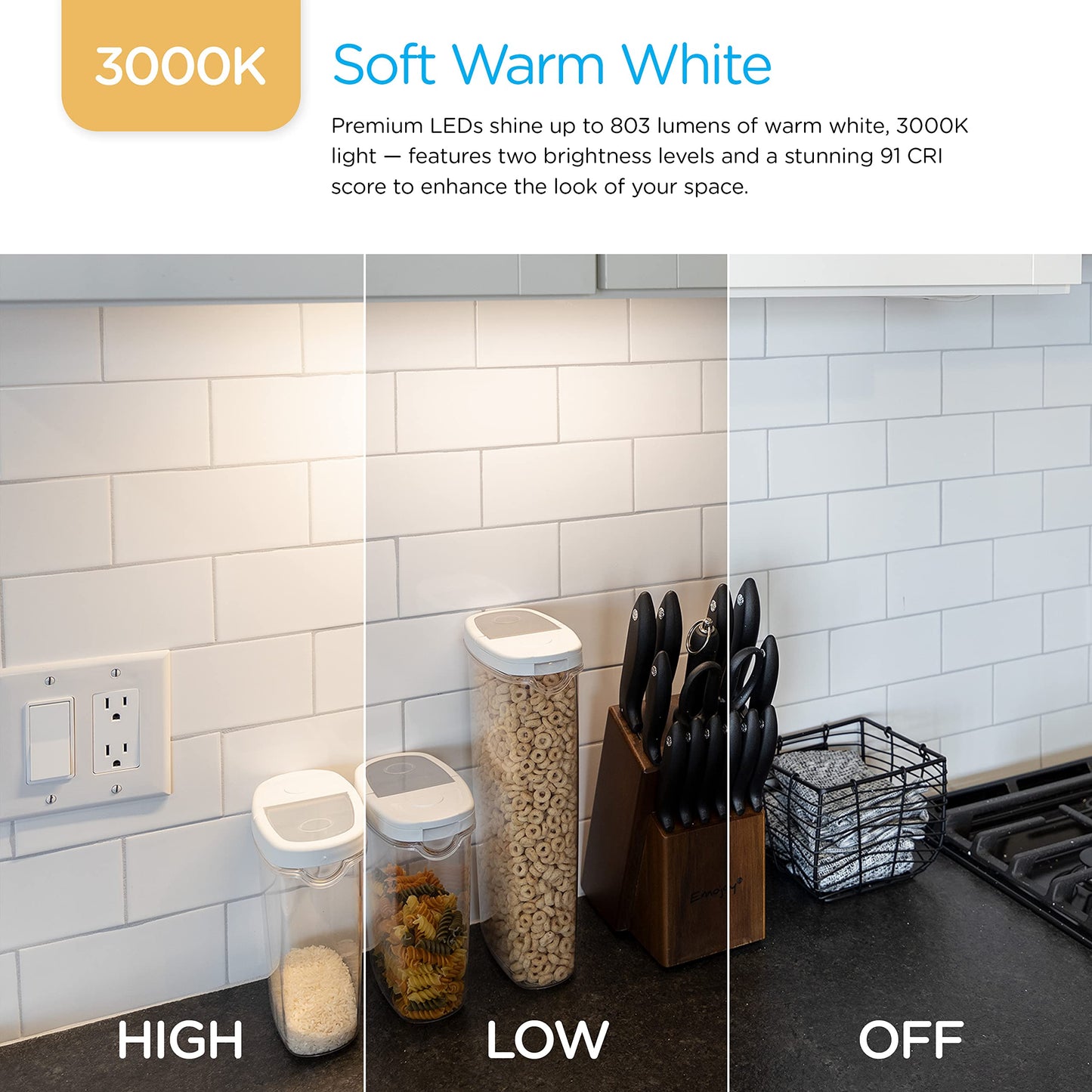 Skorter | Enbrighten 24" Led Under Cabinet Light, 803 Lumen, 3000K Warm White, Switchable, Plastic