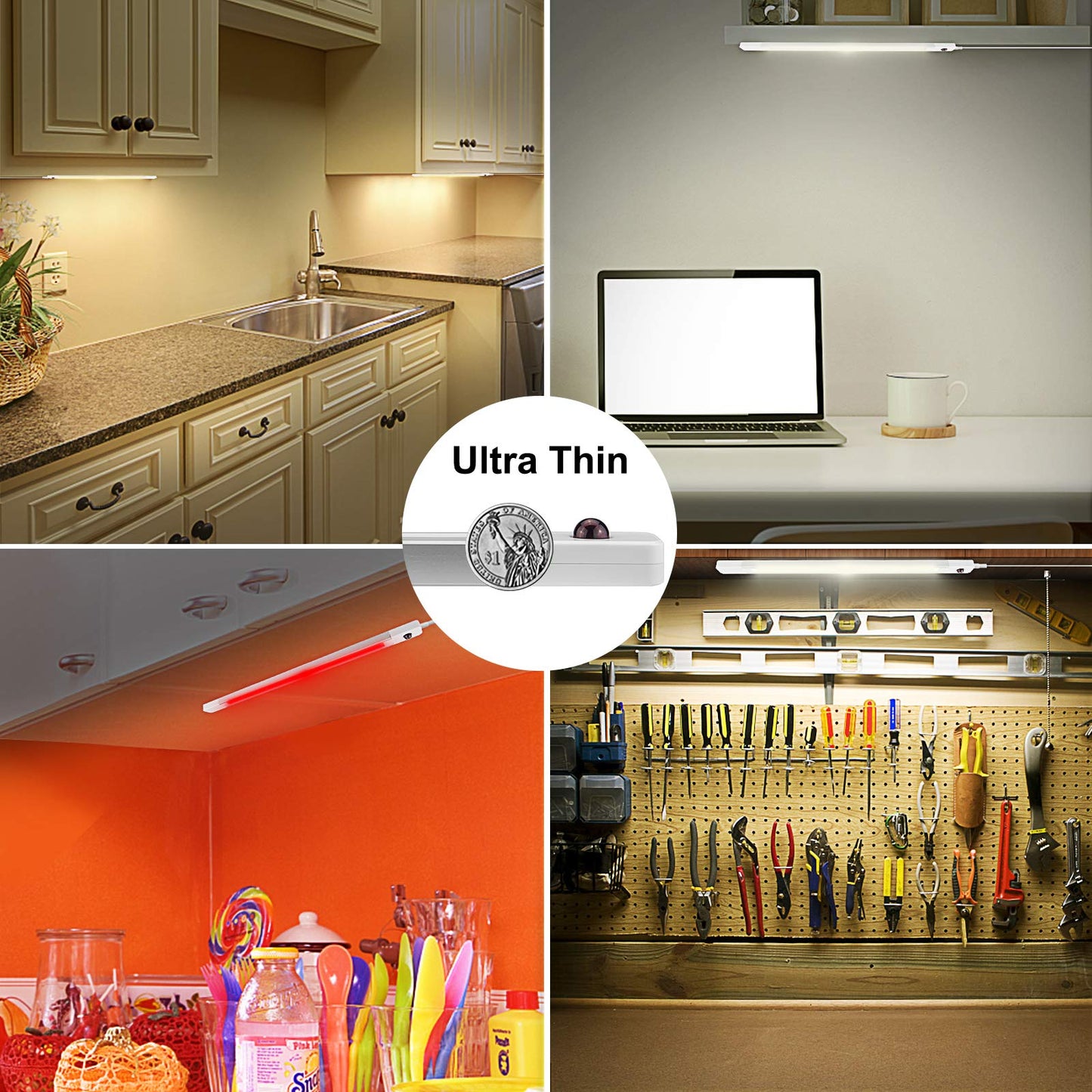 Skorter | Bigmonat Rgb Under Cabinet Light With Remote Control, Timer, Self-Adhesive Color Changing Led For Kitchen & Home