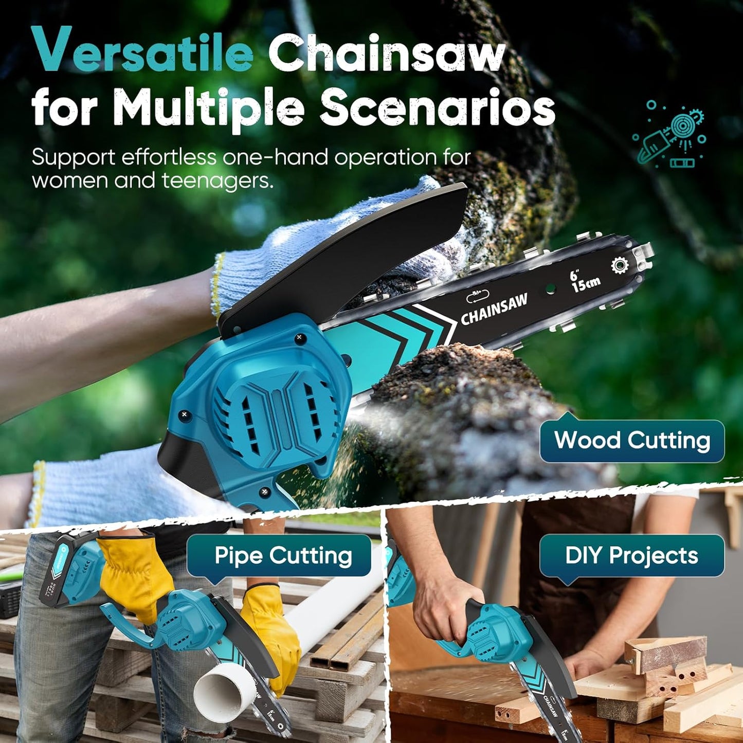 Skorter | Cordless Mini Chainsaw 6 Inch with LED Light & 21V Battery – TimberCut