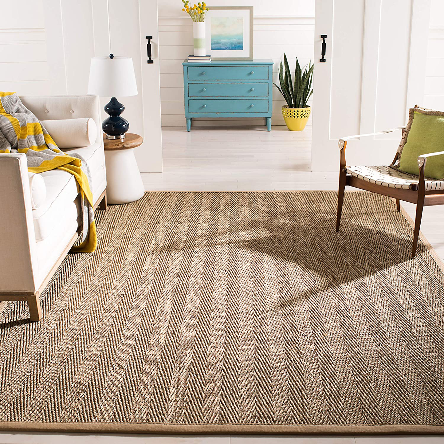 Skørter | Safavieh Natural Fiber Collection NF115C Border Herringbone Seagrass Area Rug, 3' x 5', Black