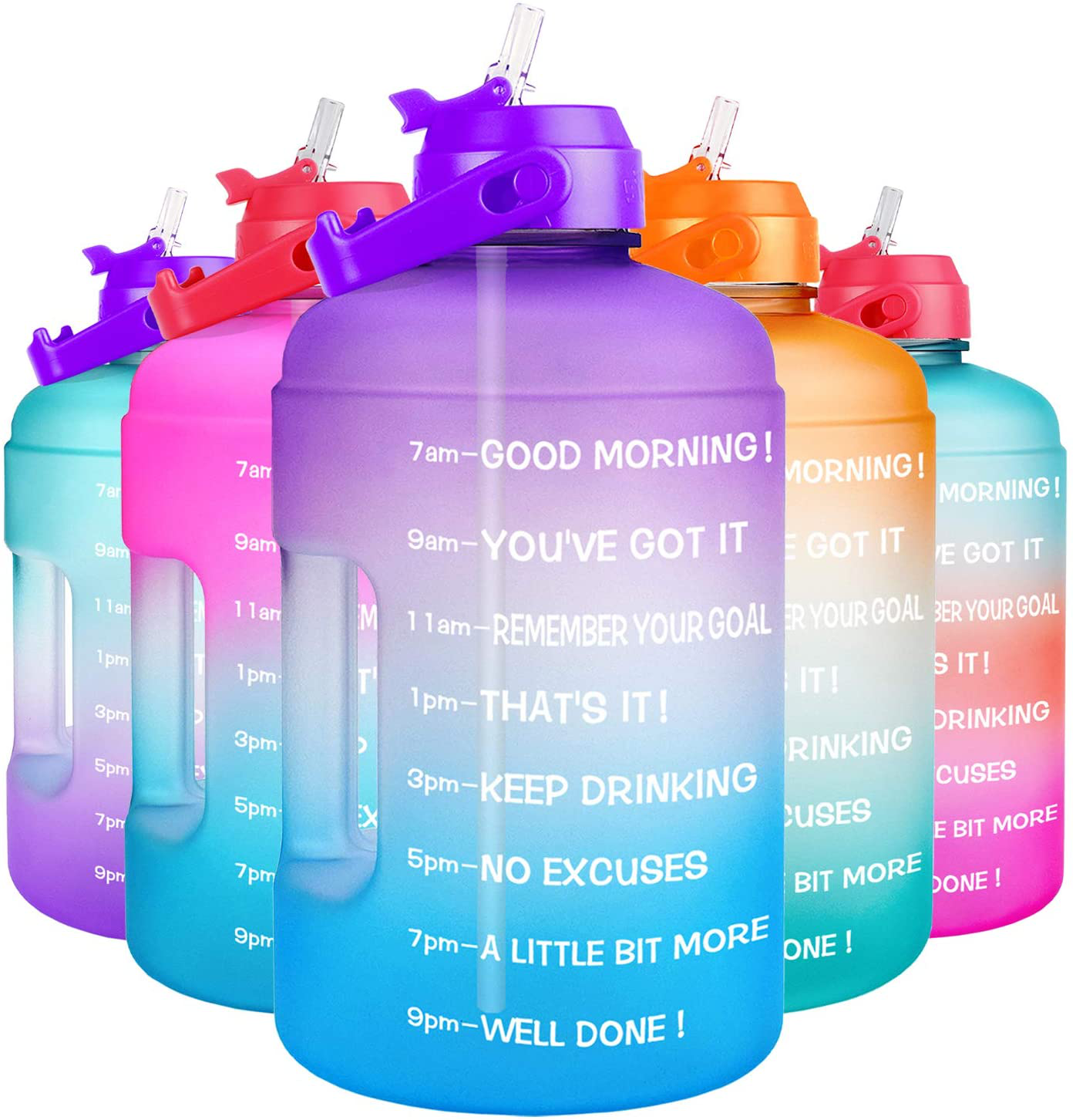 Skorter | 1 Gallon Water Bottle - with Straw & Motivational Time Marker Leakproof BPA Free