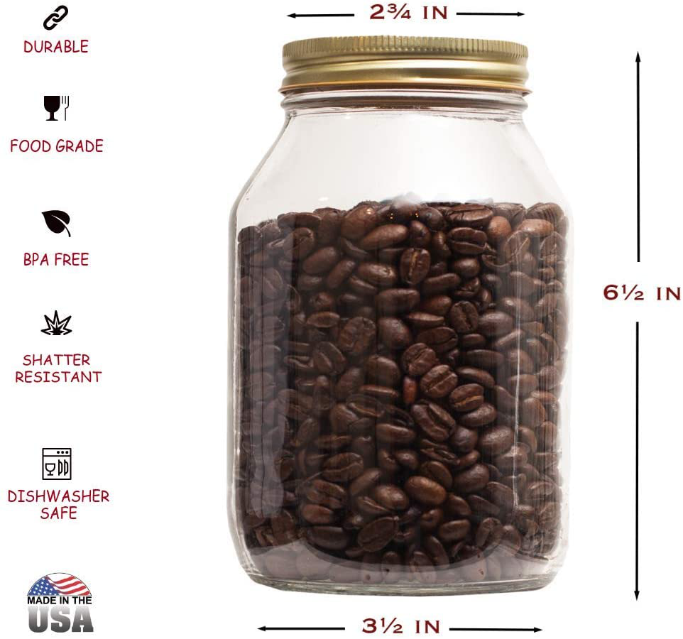 Skorter | Ehomea2z Mason Glass 32 Oz with Lid Regular Mouth (12 Pack) Store Spices, Storage, Meal Prep, Overnight Oats, Dry Food, Salads, Drink