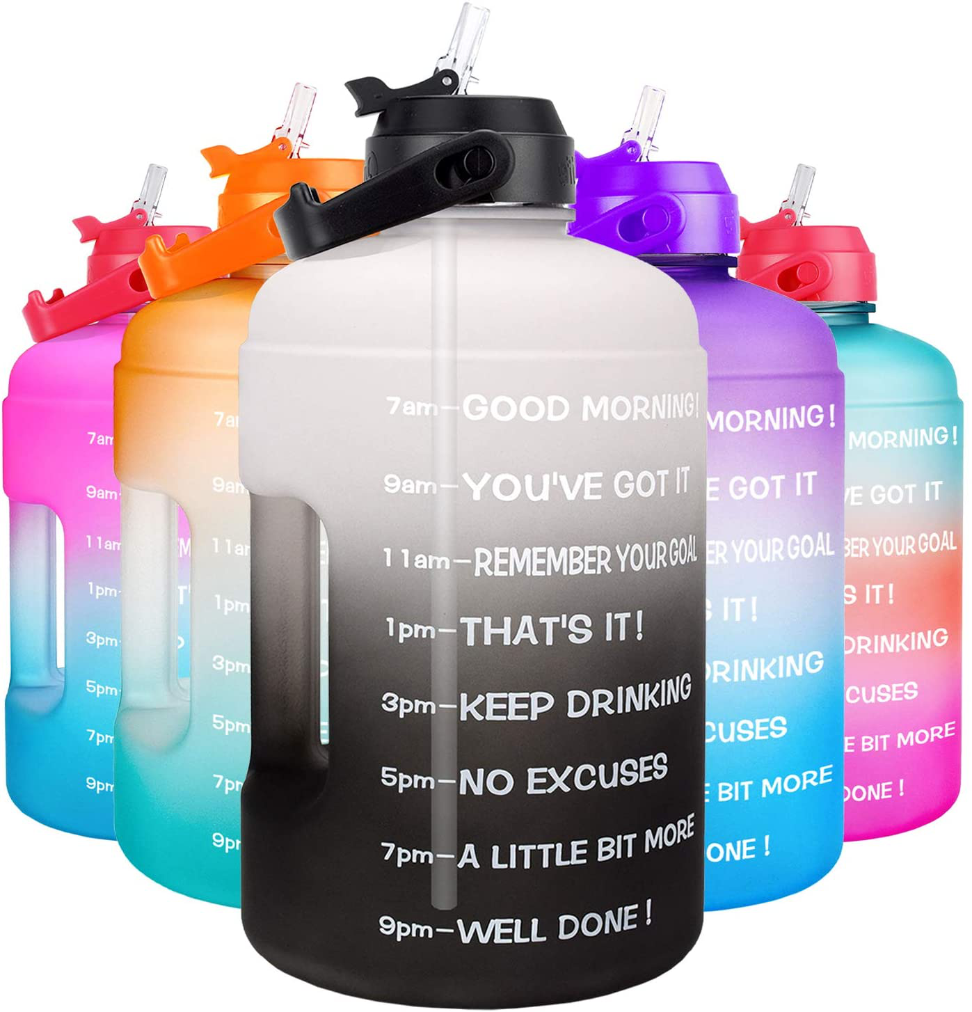 Skorter | 1 Gallon Water Bottle - with Straw & Motivational Time Marker Leakproof BPA Free