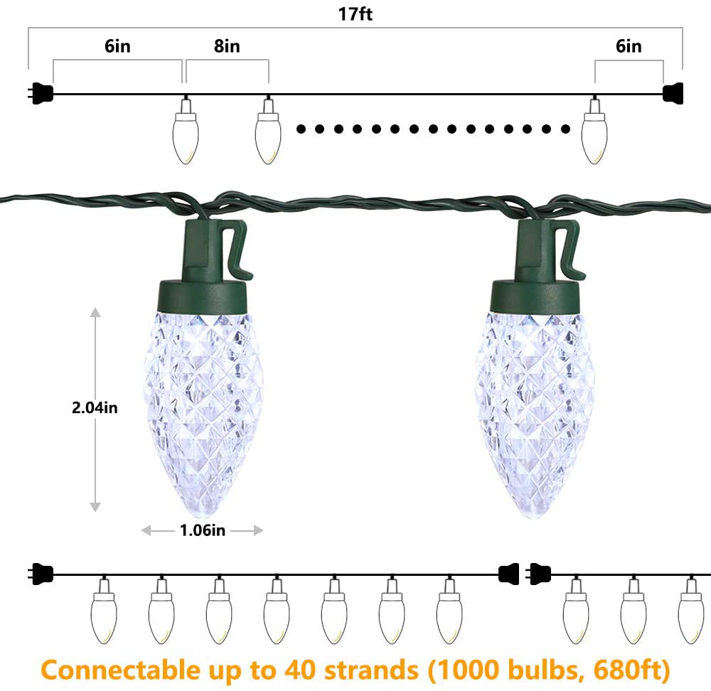 Skørter | Brizled Red Christmas Lights, 16 Feet 25 LED Faceted C9 Christmas Lights, Connectable 120V UL Certified Christmas Tree Lights