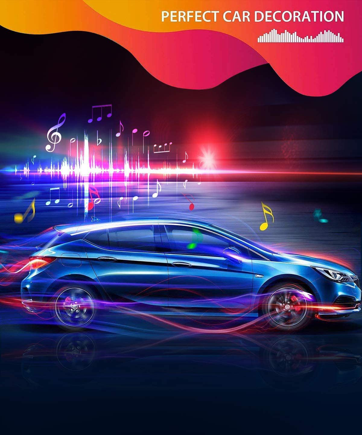 Skorter | Govee Interior Car Lights, LED Car Strip Lights with 2 Lines Waterproof Design, 48 LEDs App Control Car Light Kit, DIY Mode and Music Sync Under Dash Car Lighting with Car Charger, DC 12V