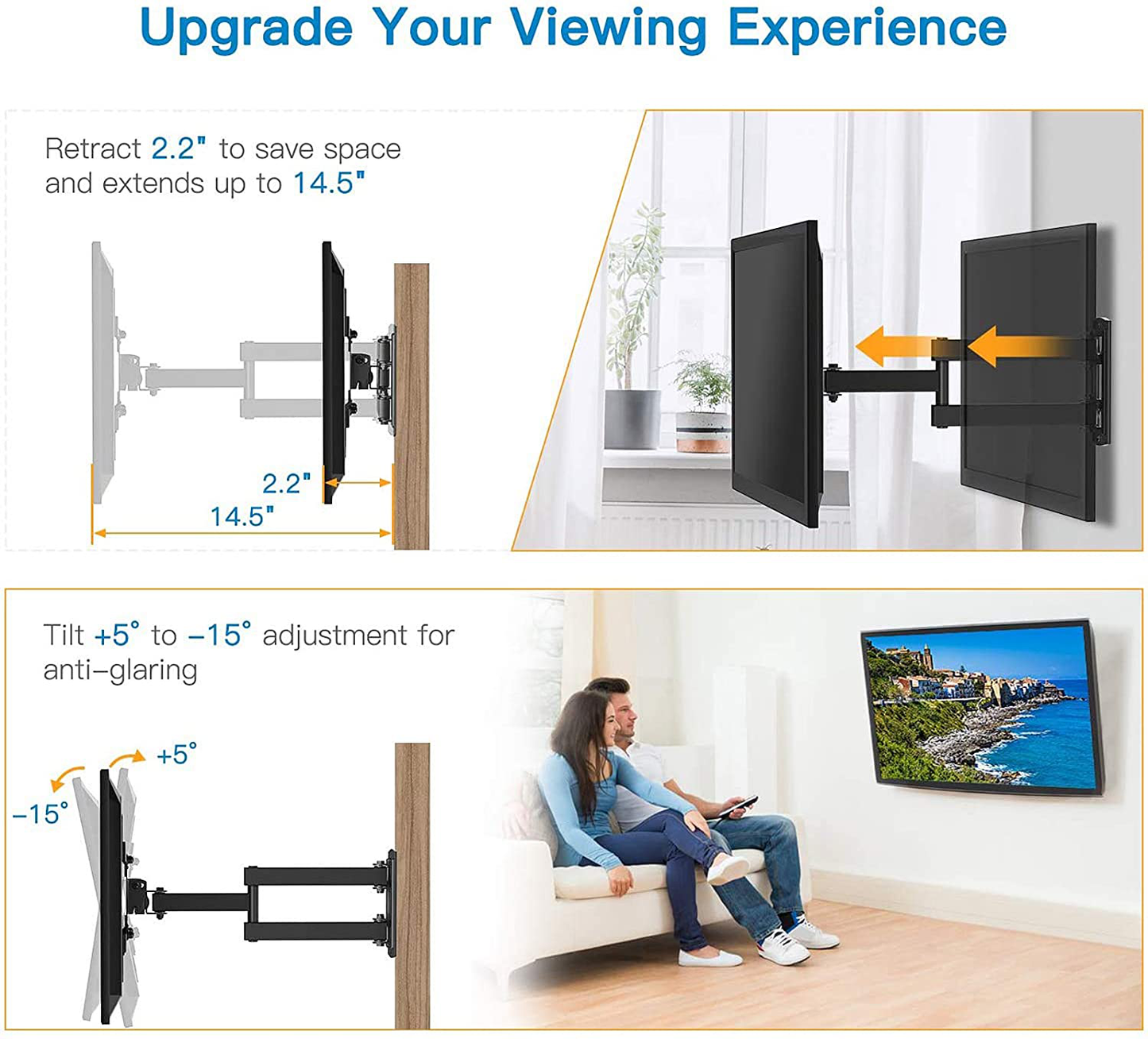 Skorter | Full Motion TV Monitor Wall Mount Bracket Articulating Arms Swivels Tilts Extension Rotation for Most 13-42 Inch LED LCD Flat Curved Screen TVs & Monitors, Max VESA 200x200mm up to 44lbs by Pipishell