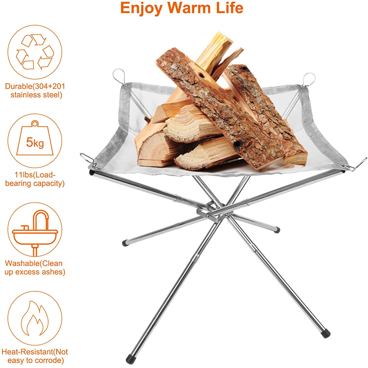 Skørter | Hoedia Portable Fire Pit Outdoor 16.5 Inch Camping Fire Pit Foldable, Steel Mesh Fire Pits for Camping, Outdoor, Patio, Backyard and Garden (Silver)