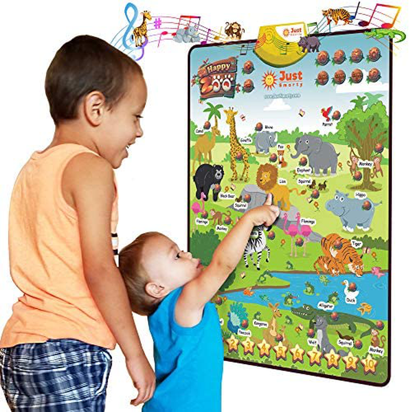 Skorter | Just Smarty Interactive Happy Zoo Learning Poster, with Animal Sounds, Fun Facts, Counting and Memory Games